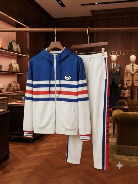 Premium Color-Block Hooded Tracksuit Set