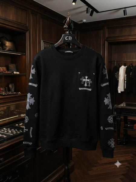 Premium Black Crewneck Pullover with Cross Details