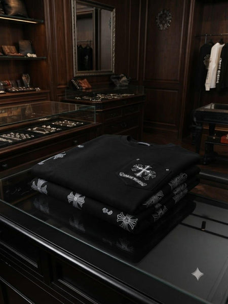 Premium Black Crewneck Pullover with Cross Details