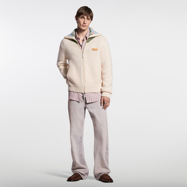 Premium Soft Knit Zip-Up Pullover with Intarsia Collar