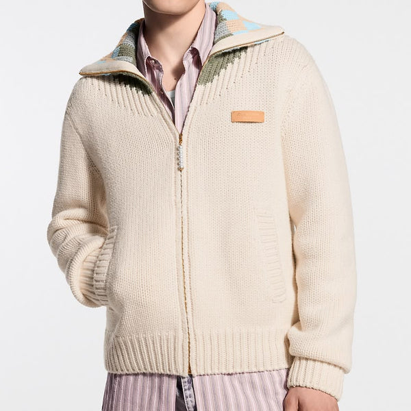 Premium Soft Knit Zip-Up Pullover with Intarsia Collar