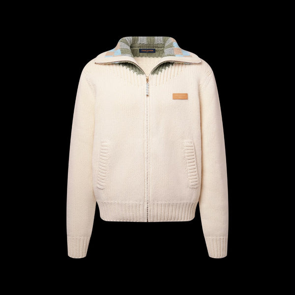 Premium Soft Knit Zip-Up Pullover with Intarsia Collar