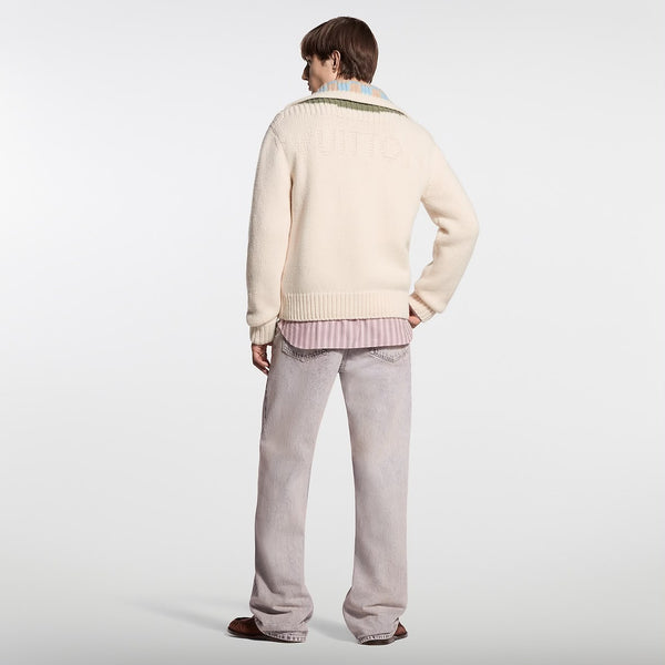 Premium Soft Knit Zip-Up Pullover with Intarsia Collar