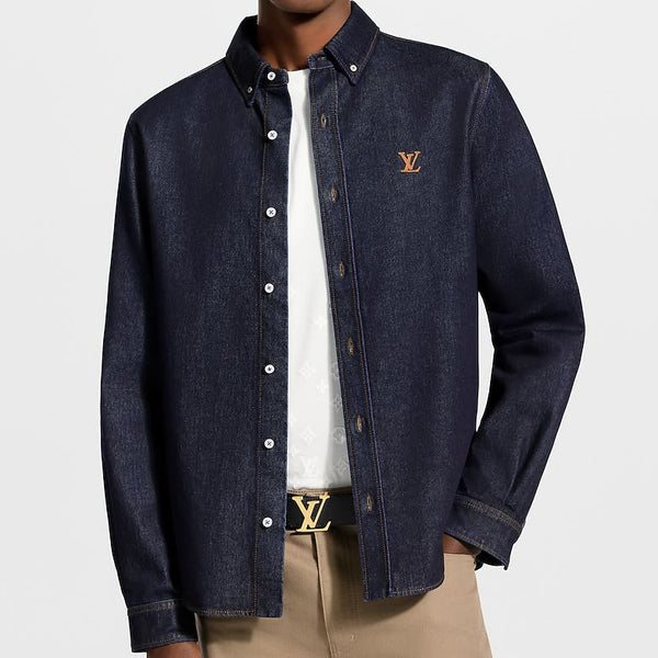Premium Men’s Dark Denim Long Sleeve Button-Up Shirt