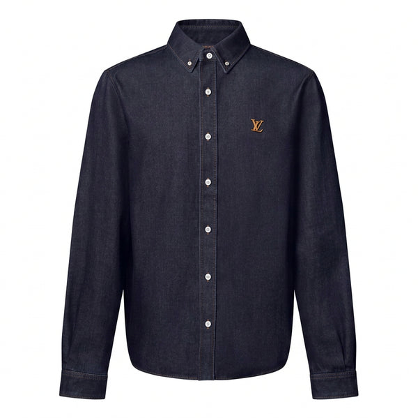 Premium Men’s Dark Denim Long Sleeve Button-Up Shirt