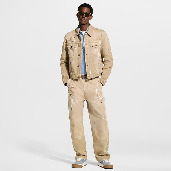 Premium Men’s Beige Distressed Denim Trucker Jacket