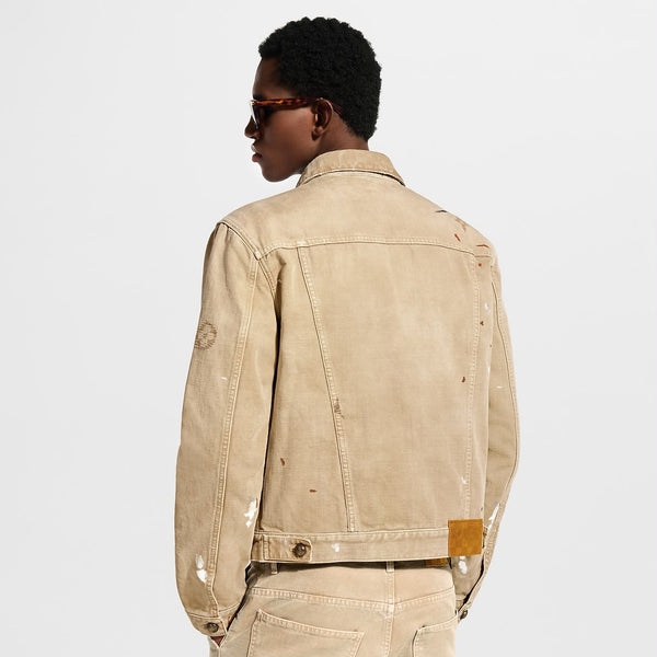 Premium Men’s Beige Distressed Denim Trucker Jacket
