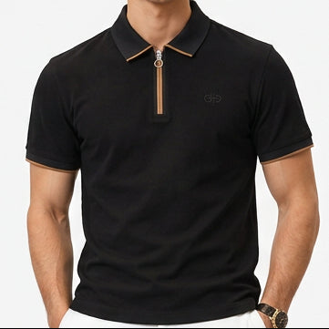 Premium Exclusive High-End Quality Authentic Soft Textured Black Zip Polo Tee Shirt for Men
