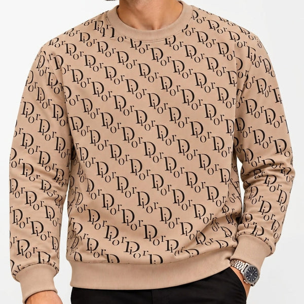 Premium Exclusive High-End Quality Soft Beige All Over Print Crew Neck Sweatshirt for Men