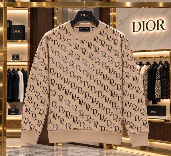 Premium Exclusive High-End Quality Soft Beige All Over Print Crew Neck Sweatshirt for Men