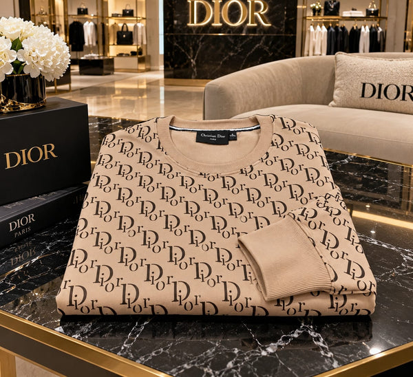 Premium Exclusive High-End Quality Soft Beige All Over Print Crew Neck Sweatshirt for Men