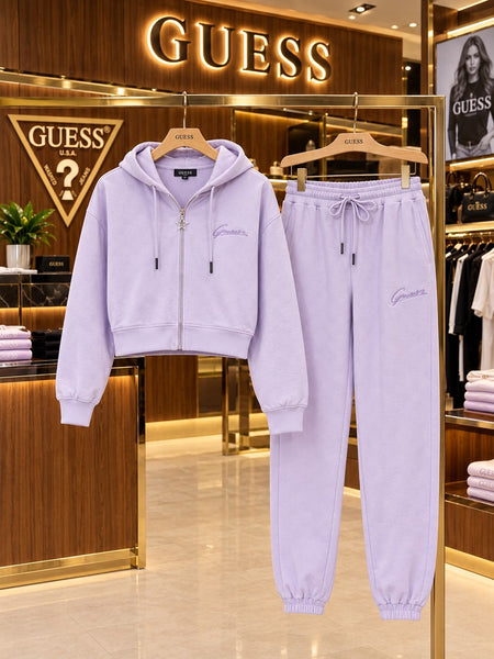 Women's Cropped Zip-Up Hoodie and Jogger Pants Tracksuits