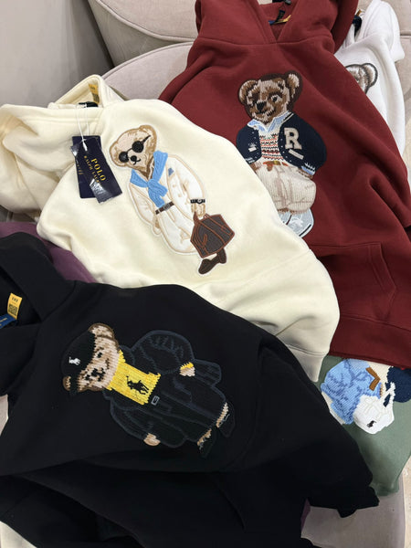 Premium Exclusive High-End Soft Fleece Khaki Embroidered Bear Graphic Pullover Hoodie for Casual Comfort Wear