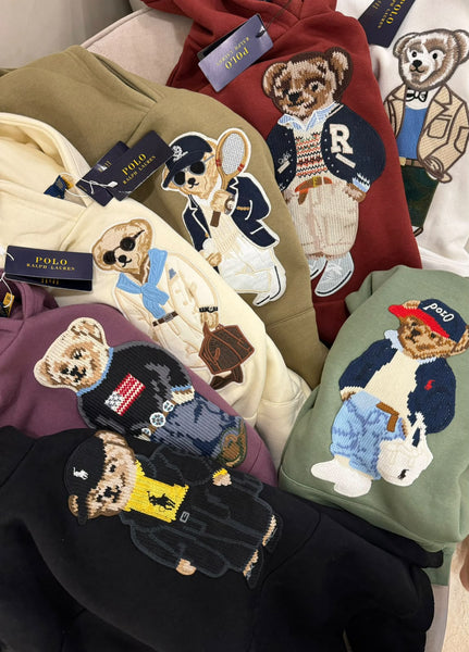 Premium Exclusive High-End Soft Fleece Khaki Embroidered Bear Graphic Pullover Hoodie for Casual Comfort Wear