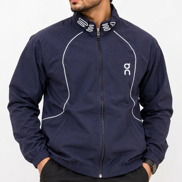 Premium Exclusive High-End Lightweight Navy Blue Full Zip Windbreaker Jacket for Active Everyday Style