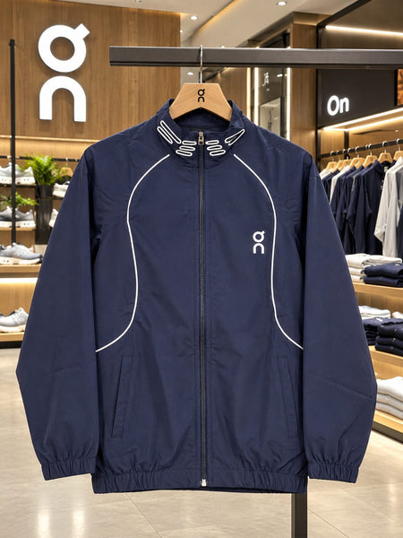 Premium Exclusive High-End Lightweight Navy Blue Full Zip Windbreaker Jacket for Active Everyday Style