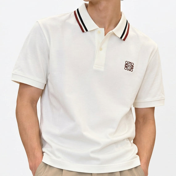 Premium Exclusive High-End Classic Fit Short Sleeve Polo Tee with Striped Collar Detail