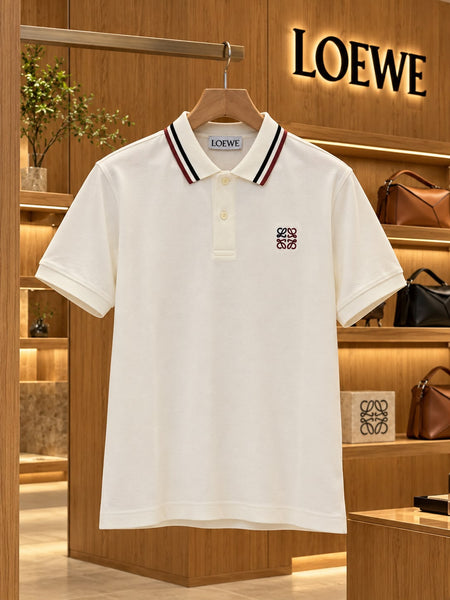 Premium Exclusive High-End Classic Fit Short Sleeve Polo Tee with Striped Collar Detail