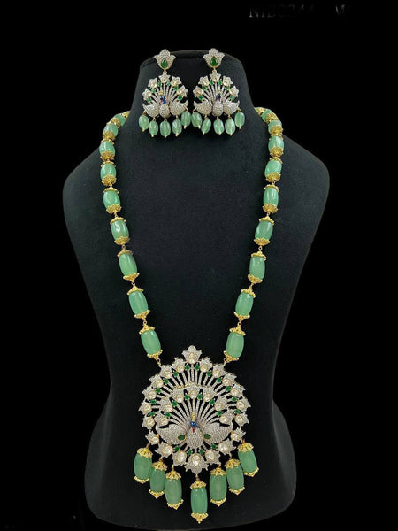 Iconic Peacock Design Pendant Long Necklace with Earrings