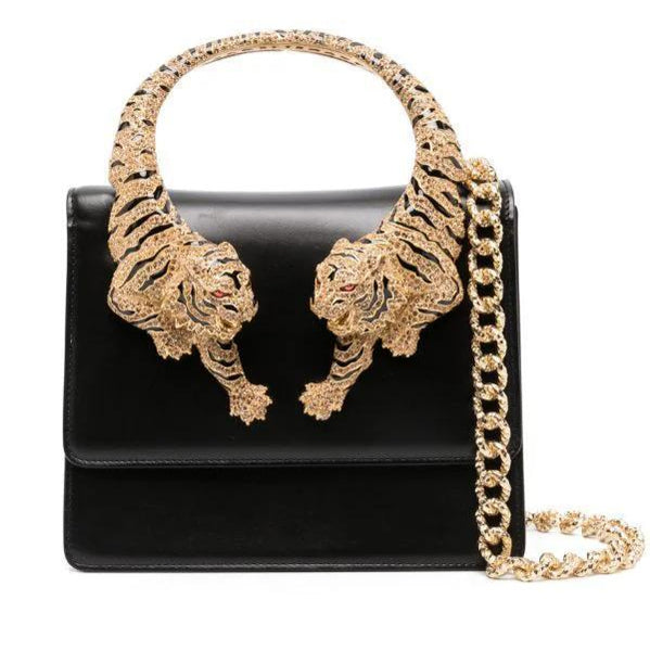 Tiger Handle  Crystal-Embellished Shoulder Bag