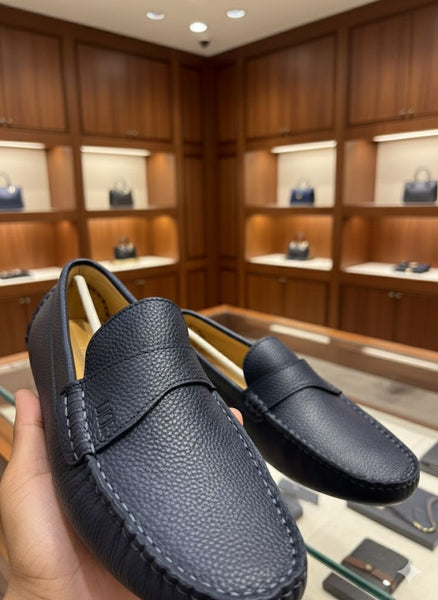 Navy Blue Luxe Leather Driving Loafers