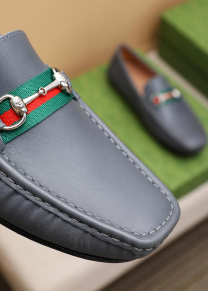 Classic Grey Leather Loafers  Iconic Horsebit Slip-On Shoes