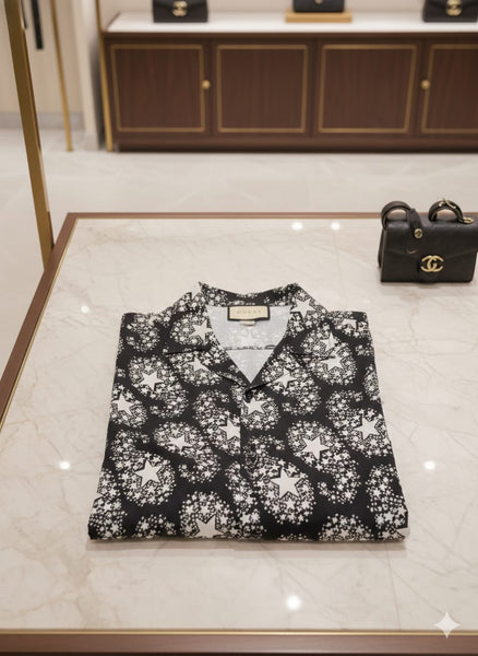Luxury Star Print Oversized Bowling Shirt