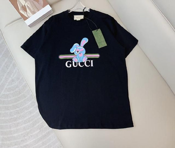 Premium Cute Rabbit Printed Black Drop Shoulder T-shirt