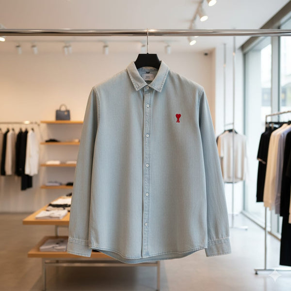 Men’s Premium Light Blue Casual Shirt with Signature Heart Logo