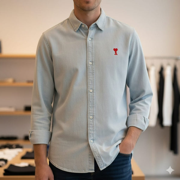 Men’s Premium Light Blue Casual Shirt with Signature Heart Logo