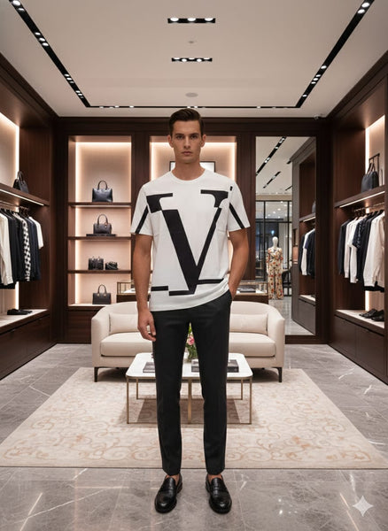 Bold and Creative: Irregular Printed V Logo Shirt