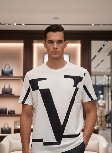 Bold and Creative: Irregular Printed V Logo Shirt