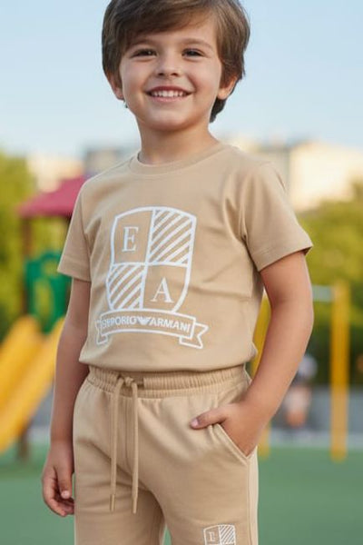 Kids Beige Comfort T-Shirt & Shorts Set – Smart & Play-Ready