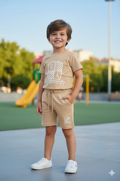 Kids Beige Comfort T-Shirt & Shorts Set – Smart & Play-Ready