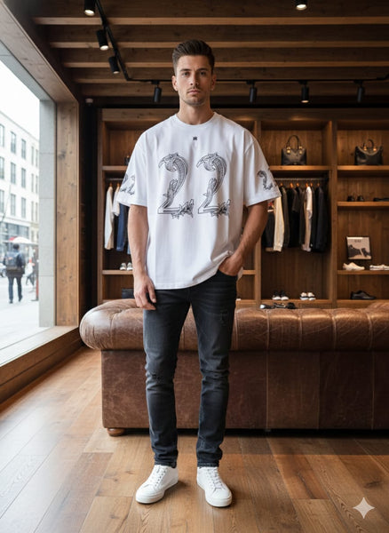 Premium Oversized  White 22 T-shirt