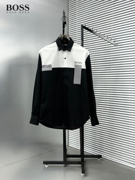 Men’s Stylish Black & White Panel Shirt Modern Contrast Design