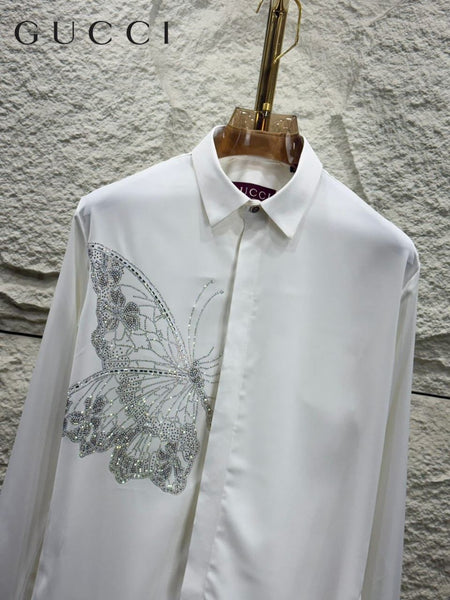 Elegant White Shirt with Butterfly Embellishment
