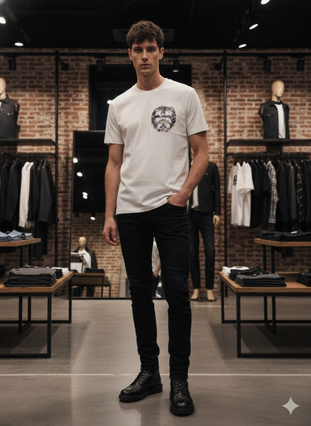 White Graphic T-Shirt with Artistic Face Print