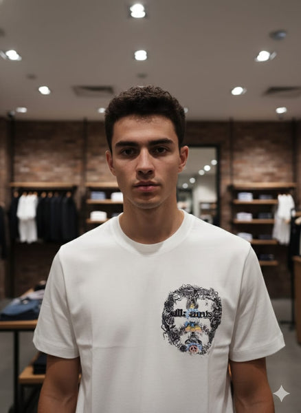 White Graphic T-Shirt with Artistic Face Print