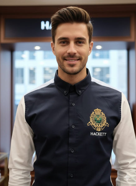 Premium Navy & White Contrast Shirt – Royal Crest Edition