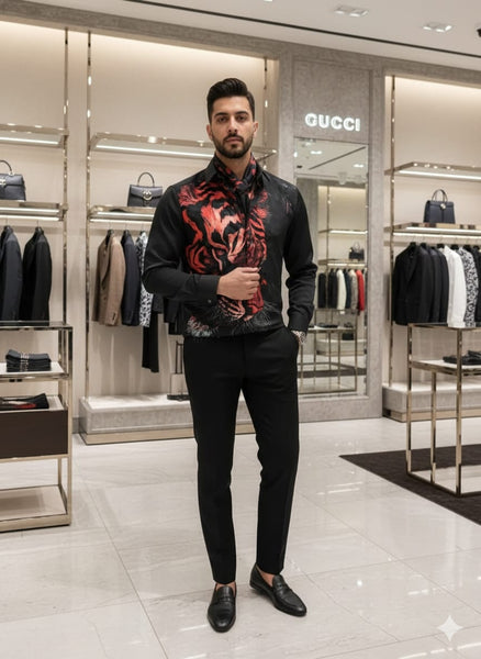 Bold Tiger Print Black Designer Shirt
