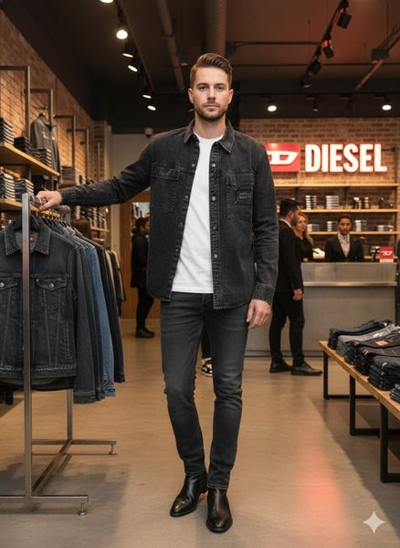 Premium Luxury Black Denim Shirt – High-End Modern Slim Fit Overshirt