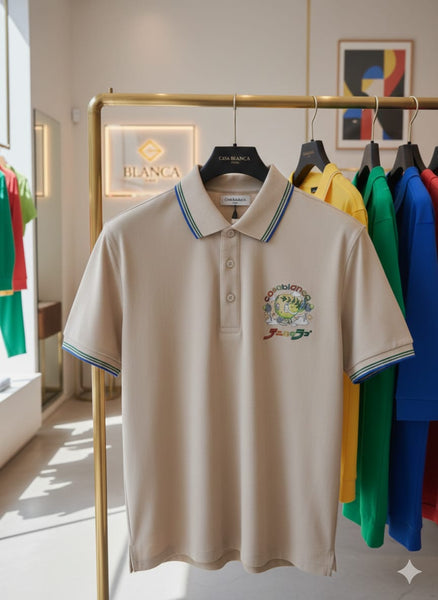 Premium Brand Cream Graphic Logo Polo Shirt