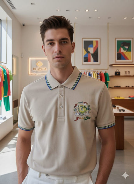 Premium Brand Cream Graphic Logo Polo Shirt