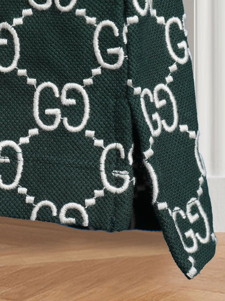 Premium Green Monogram Polo T-Shirt Designer Style, Classic Collar, Regular Fit