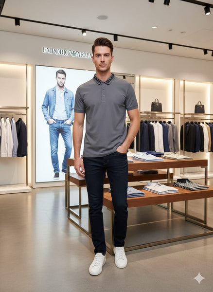 Premium Grey Designer Polo Shirt Modern Regular Fit Style