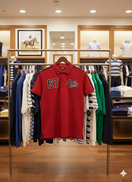Men Style Polo T-Shirt – Red Edition with 67 Patch