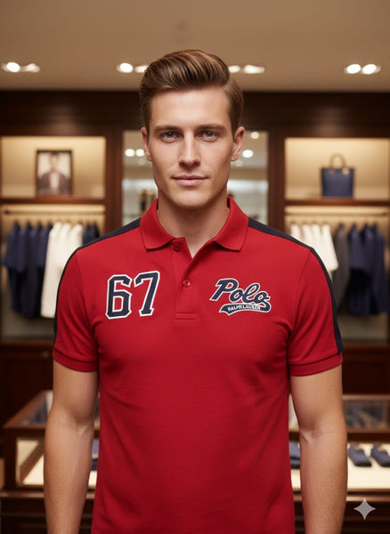 Men Style Polo T-Shirt – Red Edition with 67 Patch
