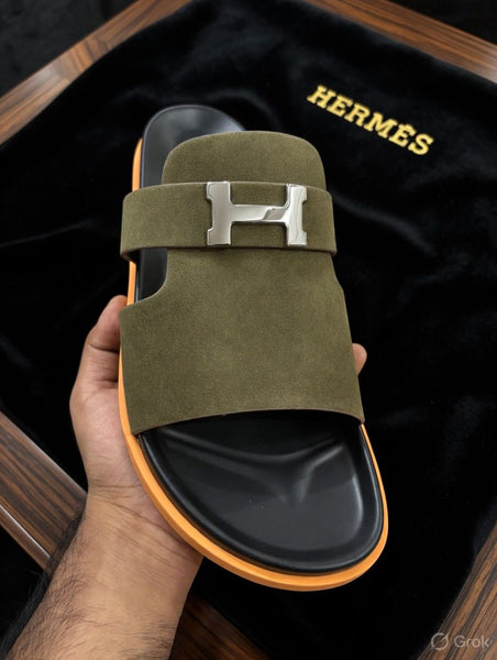 Luxury Olive Suede Slides Premium Designer Comfort Sandals