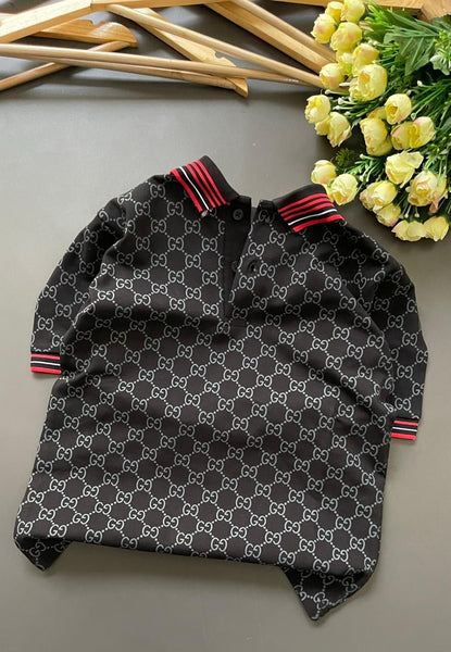 Kids Premium Designer  Polo T-Shirt with All-Over Monogram Print